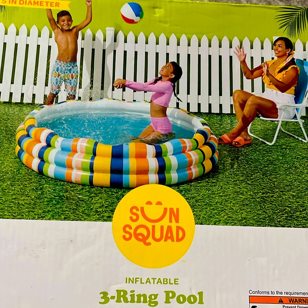 New SunSquad 3 Ring Inflatable Pool in striped pattern! 
14.5 x 65 in diameter